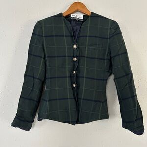 ML Studio Vintage Green Plaid Blazer Jacket Office Formal Size 6